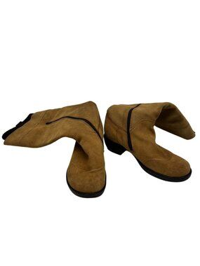 Fly London Womens Heeled Mid-Calf Boots 38 Tan Suede Zip Block Heels Classic